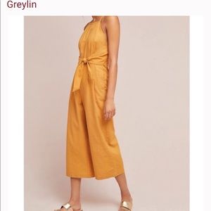 Anthropologie Greylin Linen tie Front Jumpsuit Size L
